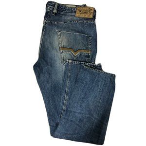Diesel Industry Zhavee Mens 33x29 Blue Denim Jeans Button Fly Straight Leg